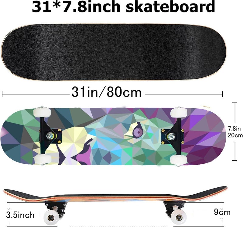 asktom Skateboards for Beginners Kids Boys Girls and Adults 31"x8" Pro Complete Skateboard 8 Layers Maple Wood, Double Kick Concave, Fascinating Cool, Solid&Durable - Image 2